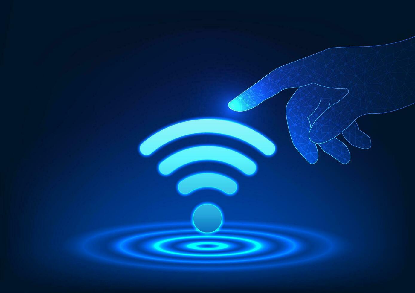 W-lan Technologie Finger zeigen beim das W-lan Symbol es verweist zu Menschen Wer verwenden kabellos Internet Signale. im Kommunikation, Senden Information, Arbeiten durch Computers oder Handy, Mobiltelefon Telefone vektor