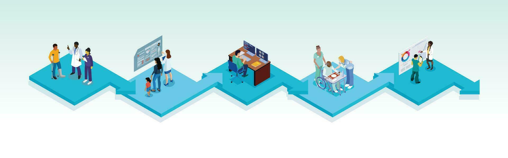 isometrisch eben 3d Vektor Konzept Illustration von medizinisch Menschen Arbeiten im Krankenhaus