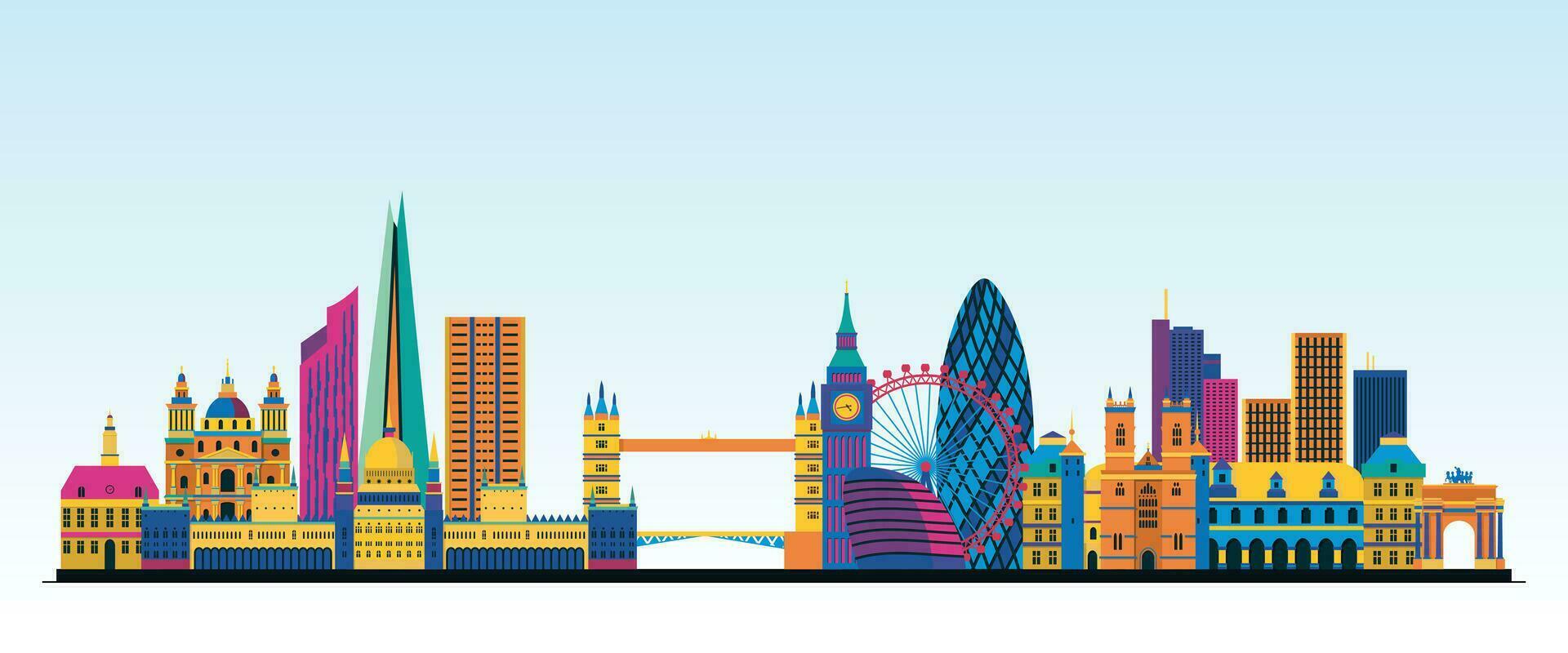 Vereinigtes Königreich London Stadt detailliert Horizont und Wahrzeichen, Europa berühmt Reise Platz bunt Gebäude und Monument Digital Vektor Abbildungen