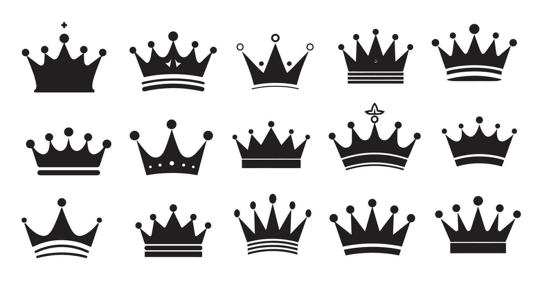 krona ikoner uppsättning silhuett hand dragen vektor illustration, inte ai