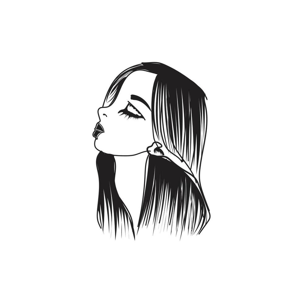 ung flicka med lång hår vektor illustration design