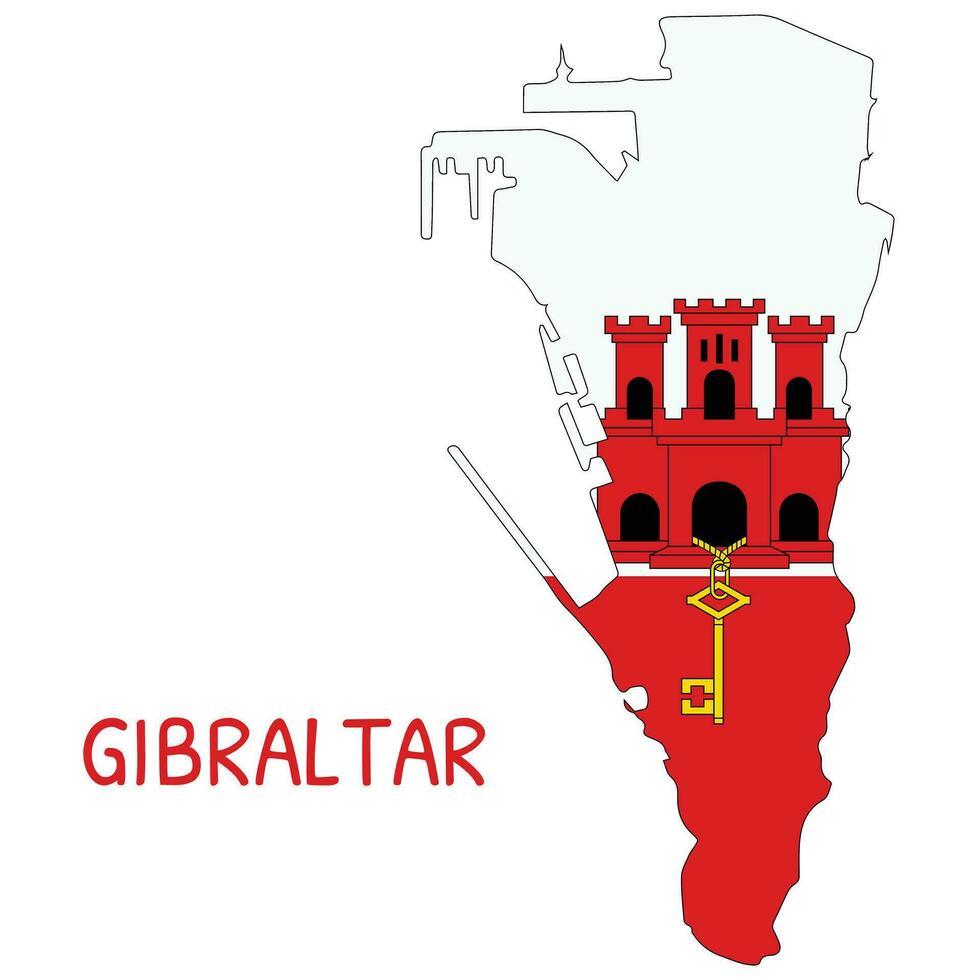 Gibraltar National Flagge geformt wie Land Karte vektor
