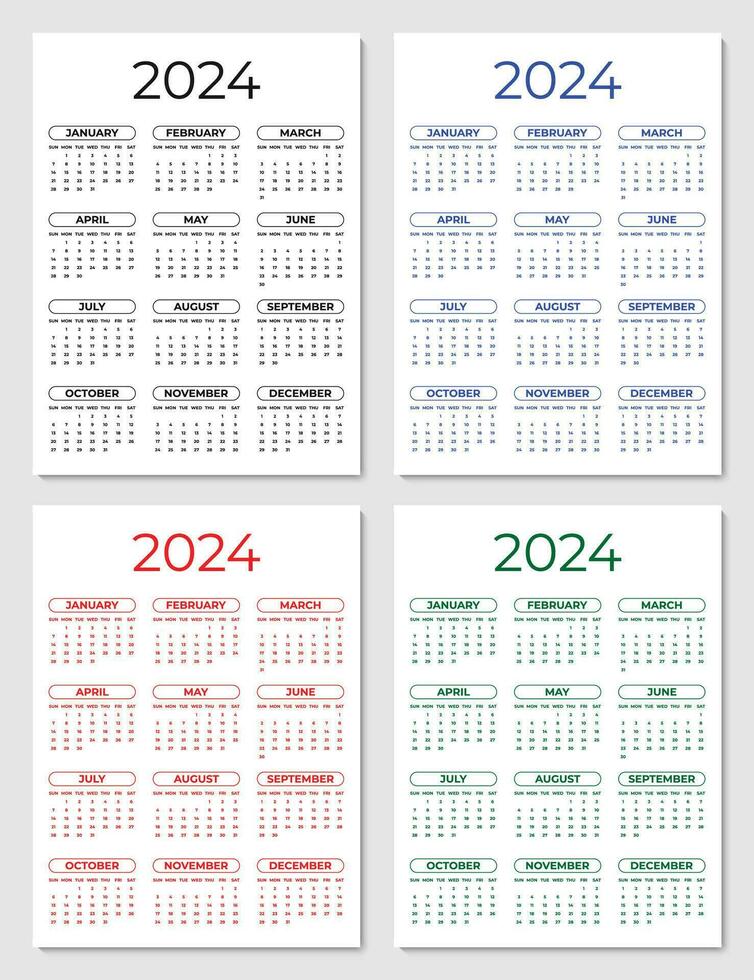 2024 årlig kalender mall med en varje vecka Start på söndag vektor