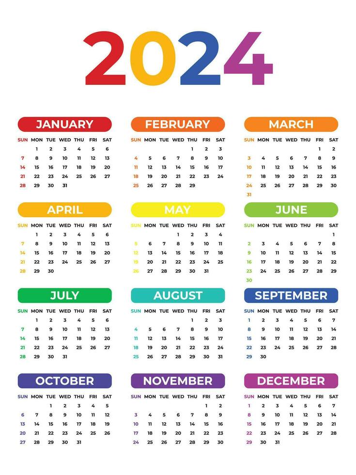 stilvoll bunt 2024 Kalender Design Vorlage vektor