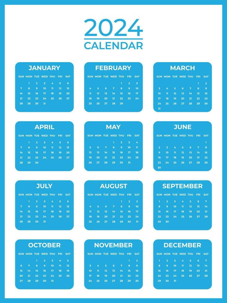 blå 2024 kalender med varje vecka Start på söndag vektor