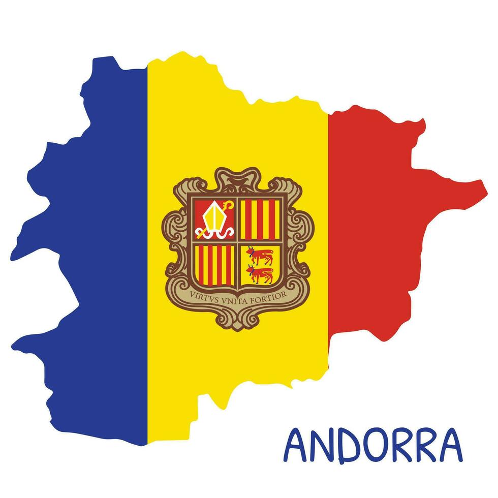 Andorra National Flagge geformt wie Land Karte vektor