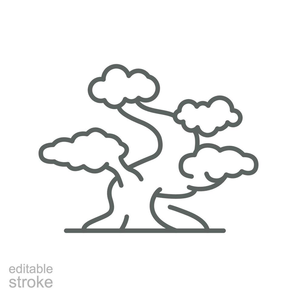 Bonsai Baum Symbol. einfach Gliederung Stil. stilisiert, Anlage, Natur, Garten Konzept. dünn Linie Symbol. Vektor Illustration isoliert. editierbar Schlaganfall.