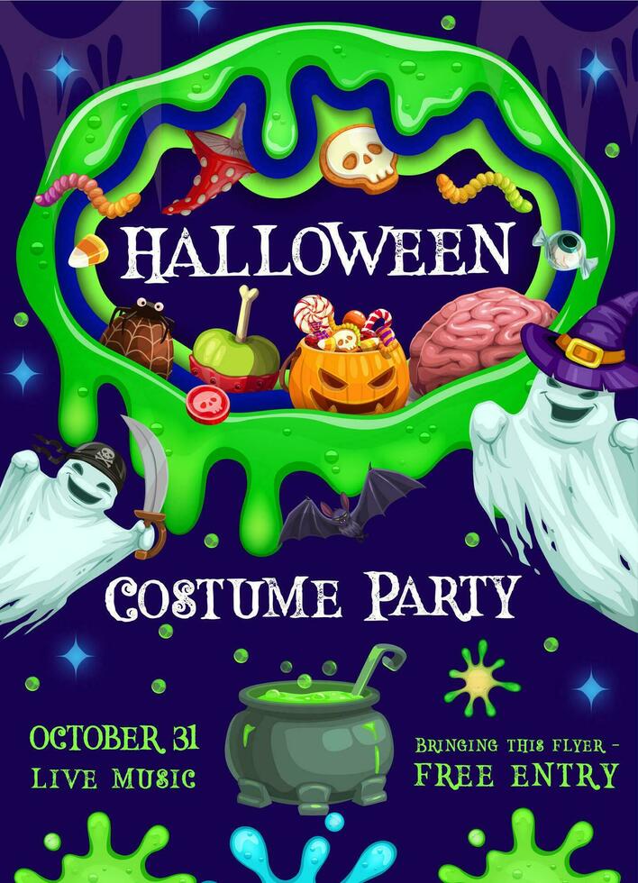 Halloween Party Flyer, Grün Schleim und Geister vektor