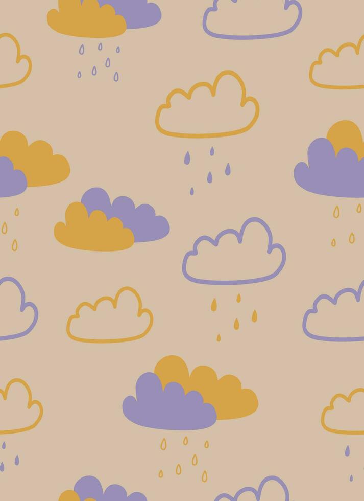 söt pastell sömlös mönster av moln och regn vektor