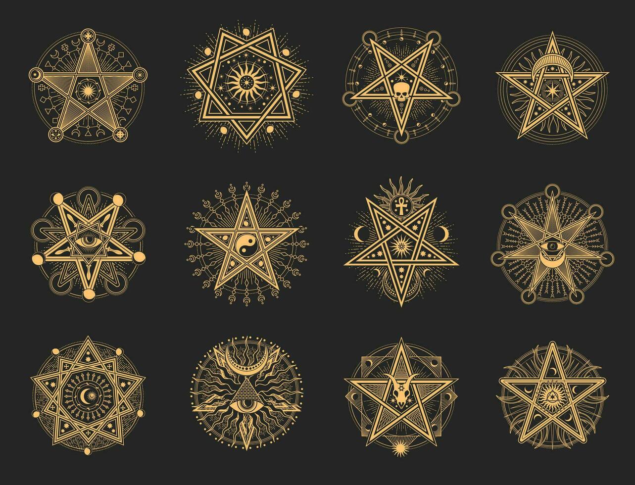 esoterisch Okkulte Pentagramme, Mason oder Tarot Symbole vektor