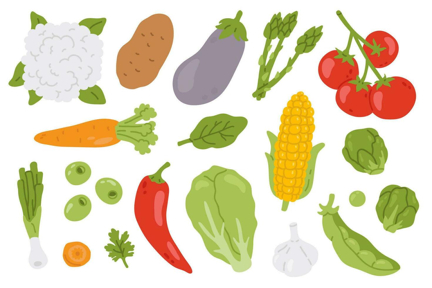 illustration uppsättning av söt klotter grönsaker vektor