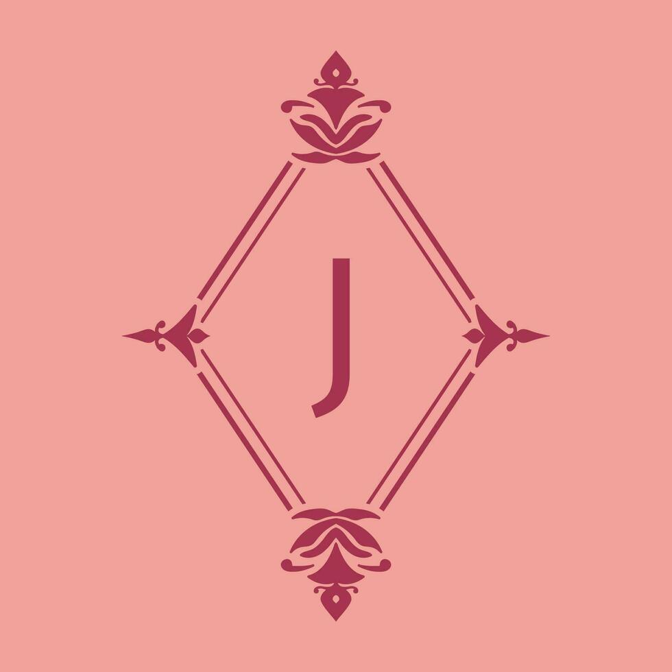 Brief j klassisch Schönheit Jahrgang Initiale Vektor Logo Rahmen