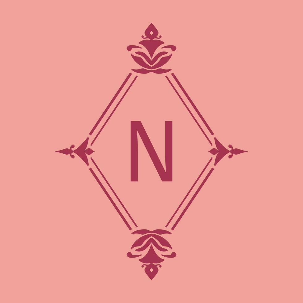 Brief n klassisch Schönheit Jahrgang Initiale Vektor Logo Rahmen