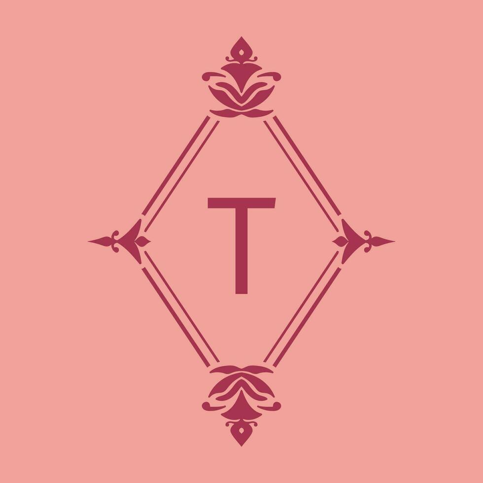 Brief t klassisch Schönheit Jahrgang Initiale Vektor Logo Rahmen