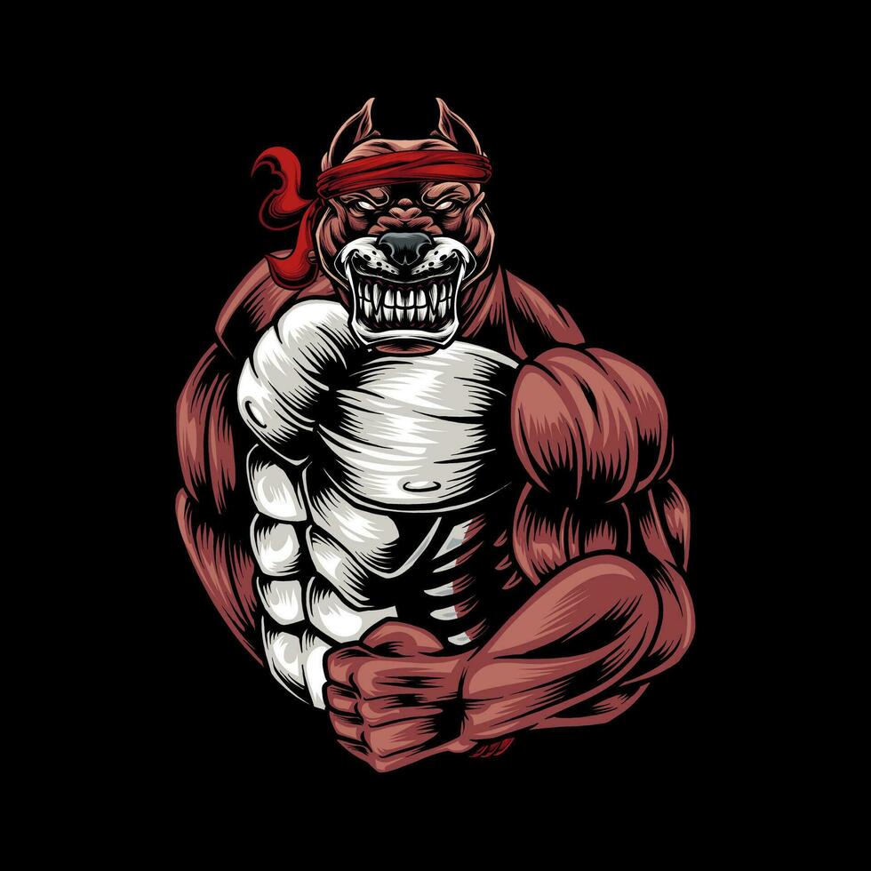 Bulldogge Maskottchen Logo mit groß Bodybuilder Körper vektor