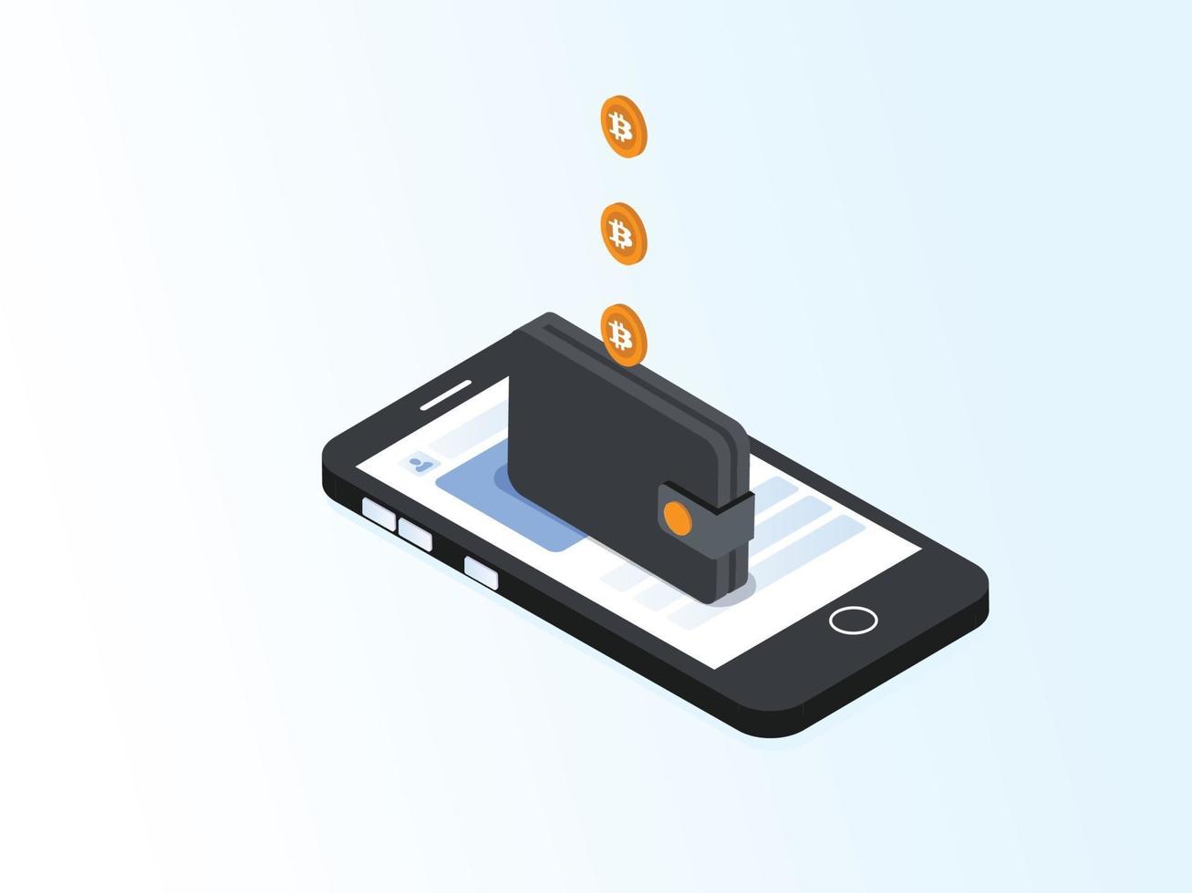 Bitcoin- und E-Wallet-Apps auf dem Handy vektor