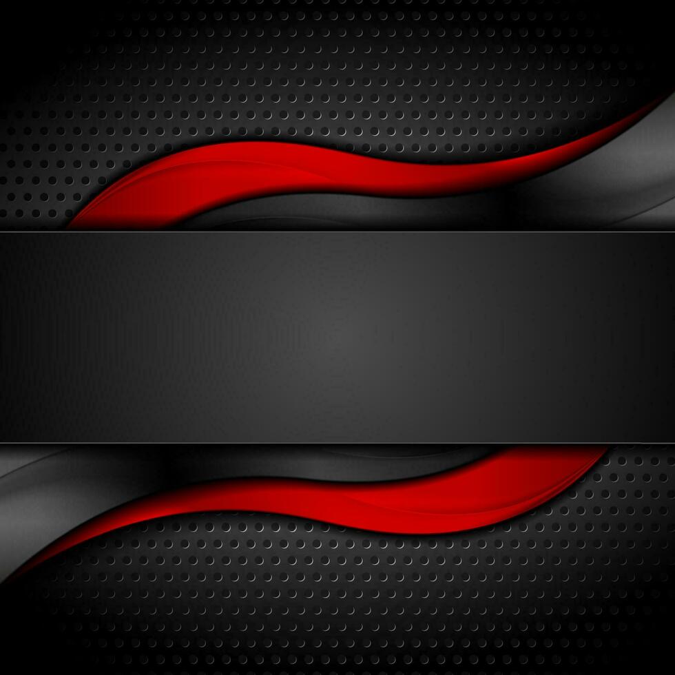 röd och svart abstrakt glansig vågor på perforerad bakgrund vektor