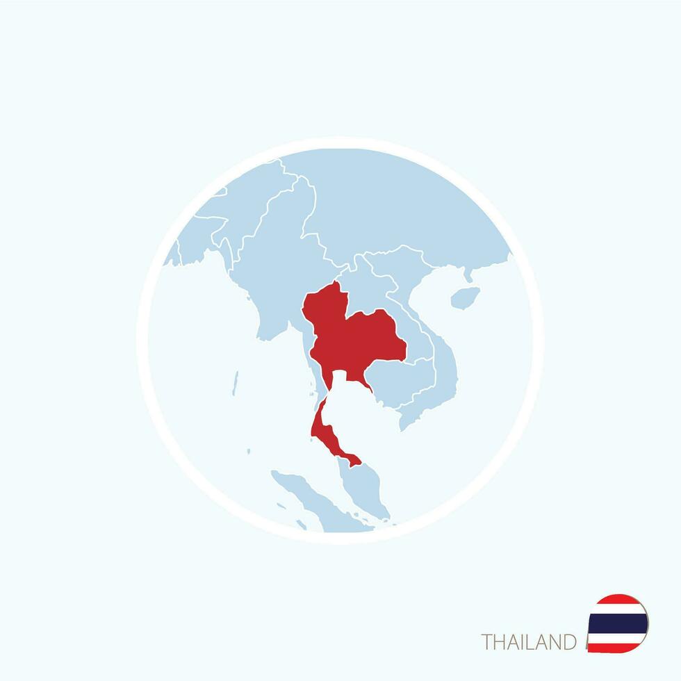 Karte Symbol von Thailand. Blau Karte von Asien mit hervorgehoben Thailand im rot Farbe. vektor