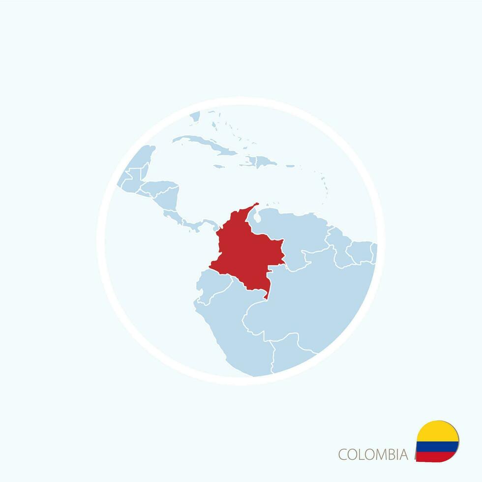 Karta ikon av colombia. blå Karta av Europa med markerad colombia i röd Färg. vektor