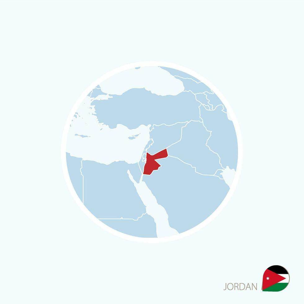 Karte Symbol von Jordanien. Blau Karte von Mitte Osten mit hervorgehoben Jordan im rot Farbe. vektor