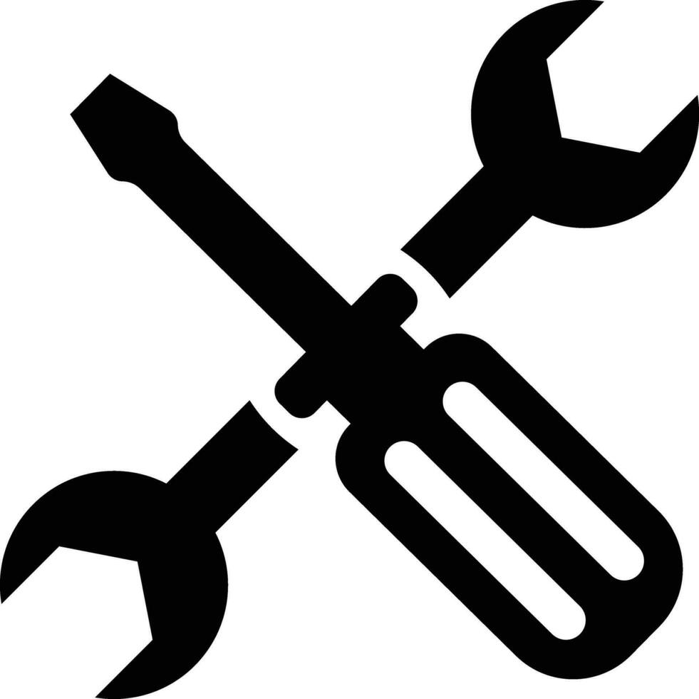 rycka och skruvmejsel verktyg ikon. skruva rycka svart platt. reparera service symbol vektor