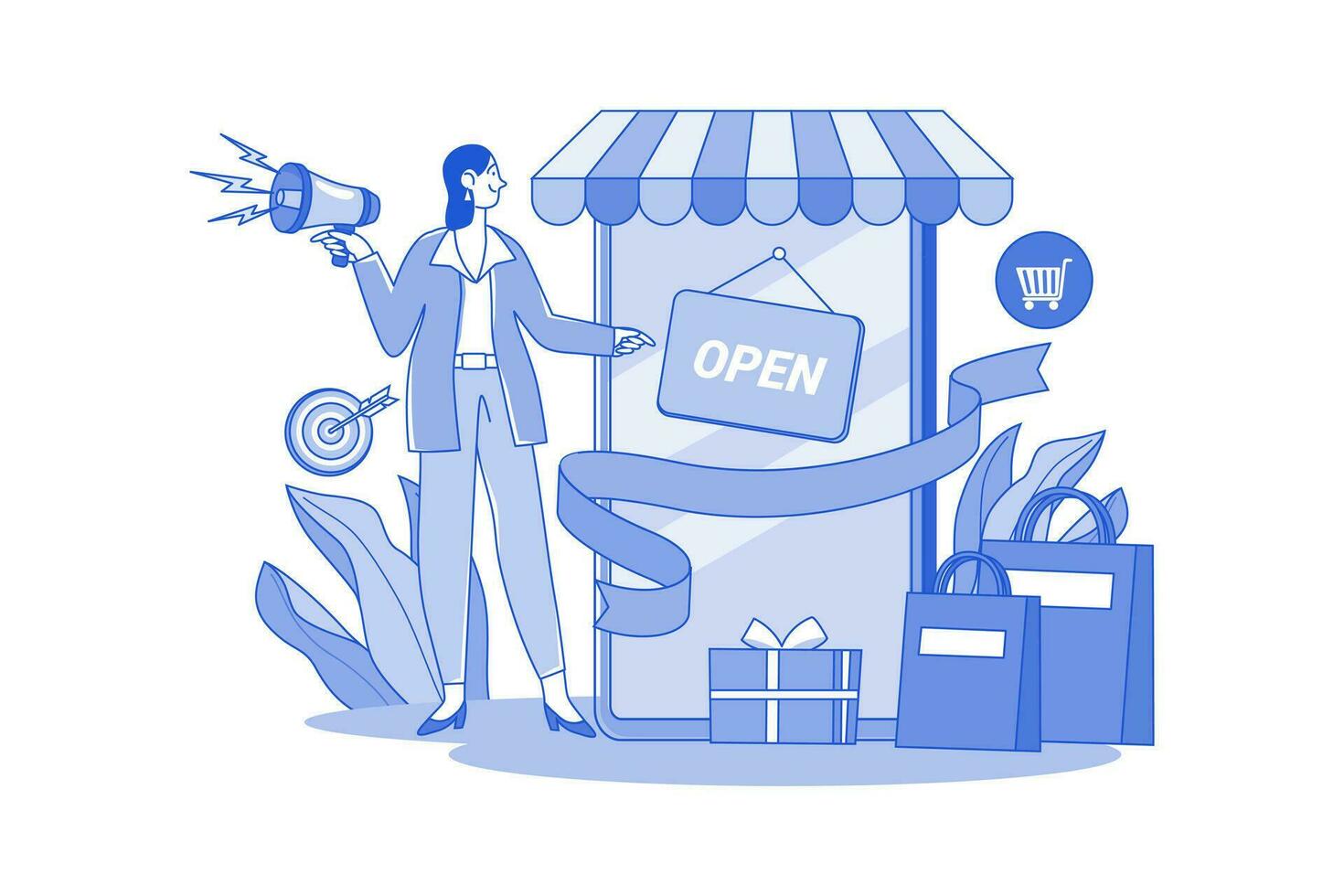 online Geschäft Öffnung Zeremonie Illustration Konzept auf Weiß Hintergrund vektor