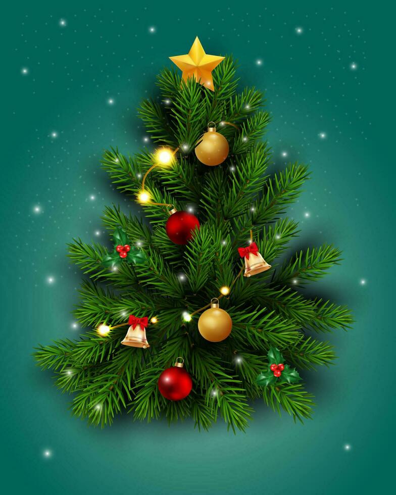 jul träd realistisk vektor dekoration med grön lutning bakgrund