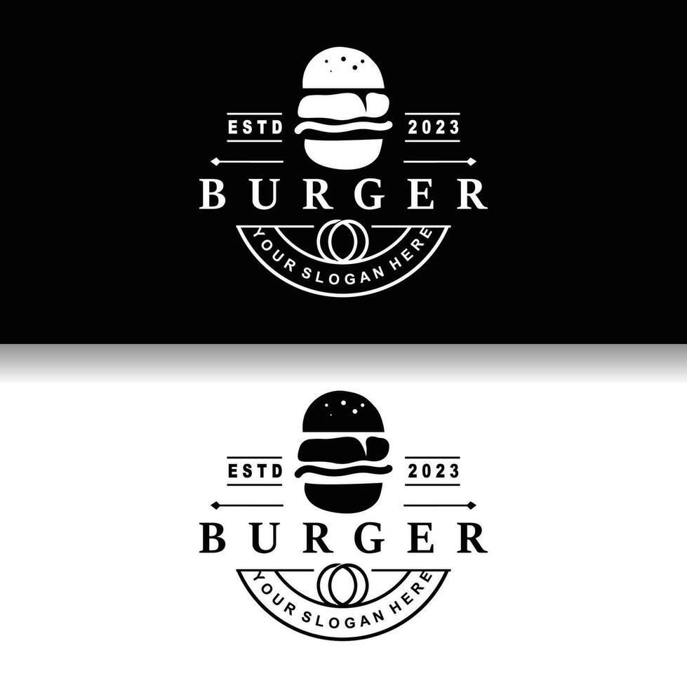 Burger Logo schnell Essen Design, heiß und köstlich Essen Vektor Schablone Illustration