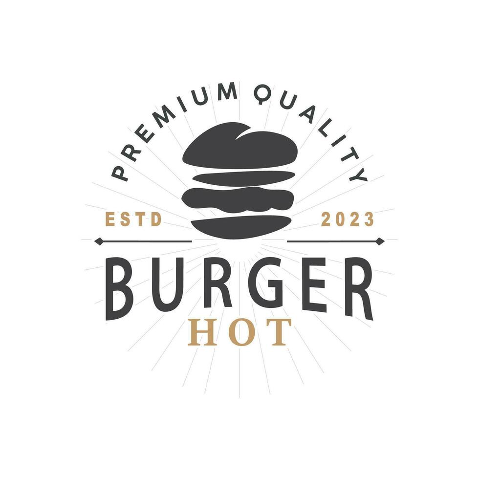 Burger Logo schnell Essen Design, heiß und köstlich Essen Vektor Schablone Illustration