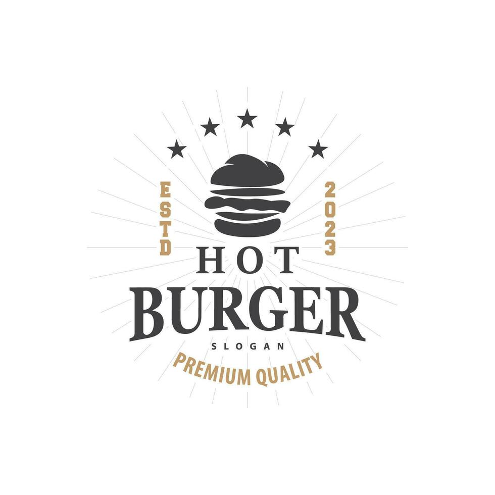 Burger Logo schnell Essen Design, heiß und köstlich Essen Vektor Schablone Illustration