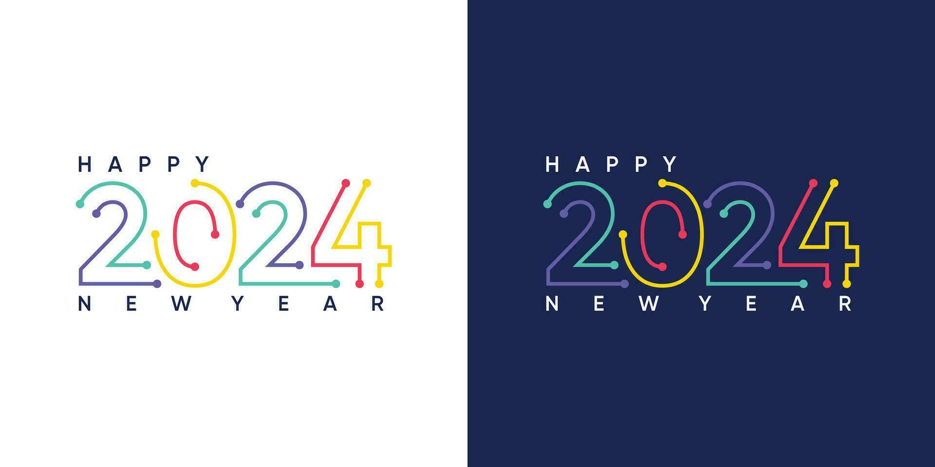 2024 glücklich Neu Jahr Logo Trend Design. Logo Text 2024 bunt mit Technologie Stil Linie Kunst zum Kalender, Flyer und Banner Design Vorlage vektor