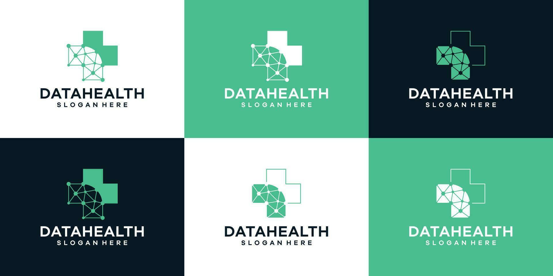 samling av digital sjukvård logotyp design mall. medicinsk korsa med digital data teknologi design grafisk vektor illustration. symbol, ikon, kreativ.