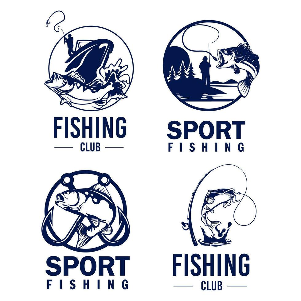 uppsättning av ritad för hand fiske logotyp design. vektor