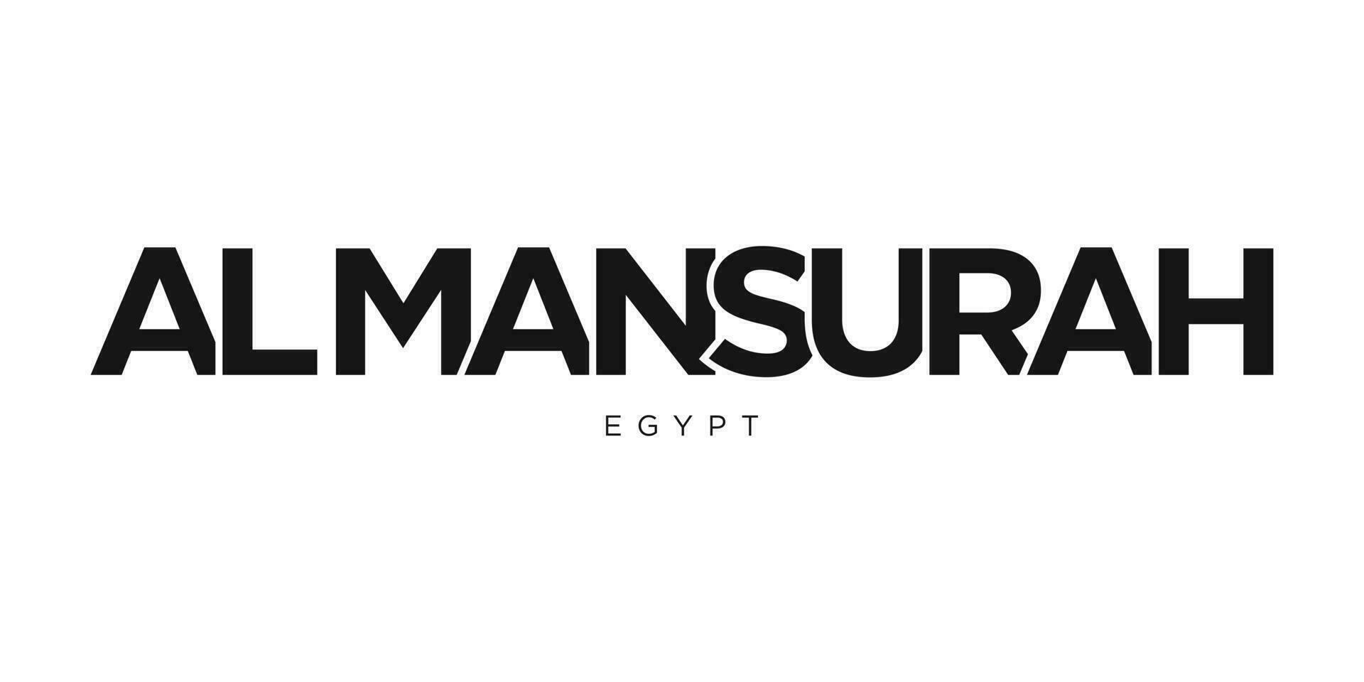 al Mansurah im das Ägypten Emblem. das Design Eigenschaften ein geometrisch Stil, Vektor Illustration mit Fett gedruckt Typografie im ein modern Schriftart. das Grafik Slogan Beschriftung.