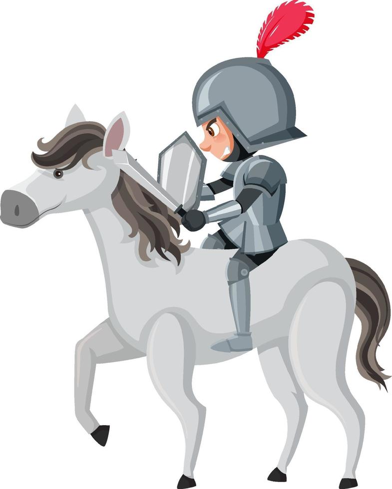 Ritter reiten Pferd Cartoon-Figur auf weißem Hintergrund vektor