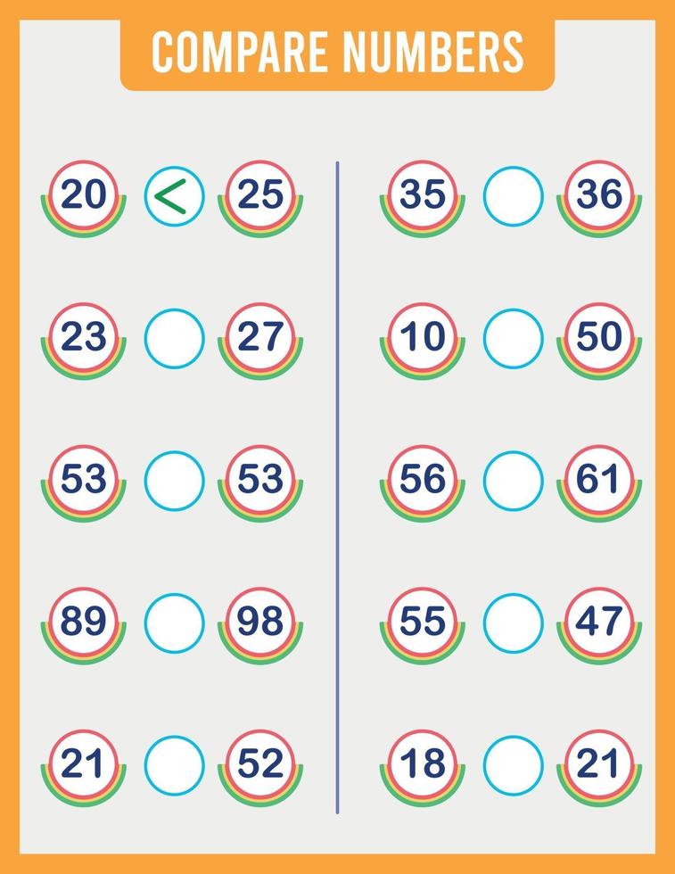 Zahlen vergleichen. Mathe-Spiel für Kinder im Vorschulalter. vektor