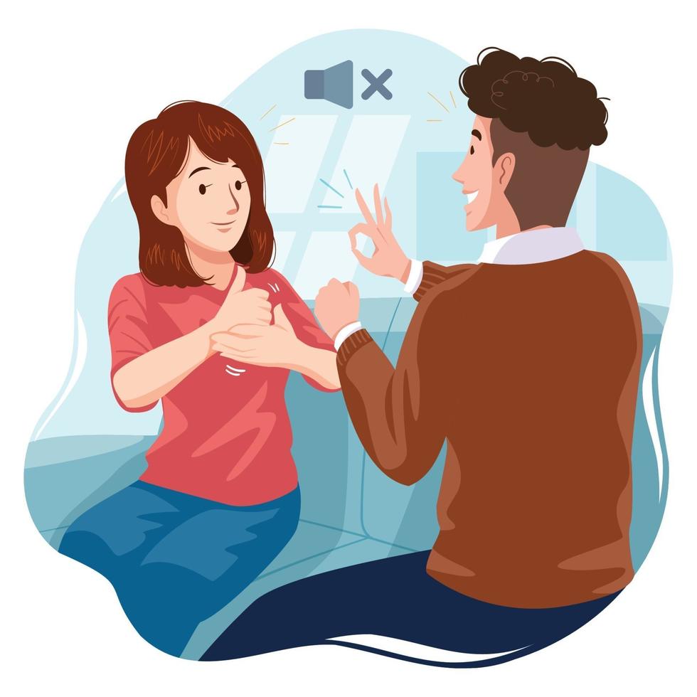 Mann und Frau kommunizieren mit Gebärdensprache vektor