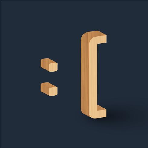 3D trä teckensnitt tecken uttryckssymbol, vektor