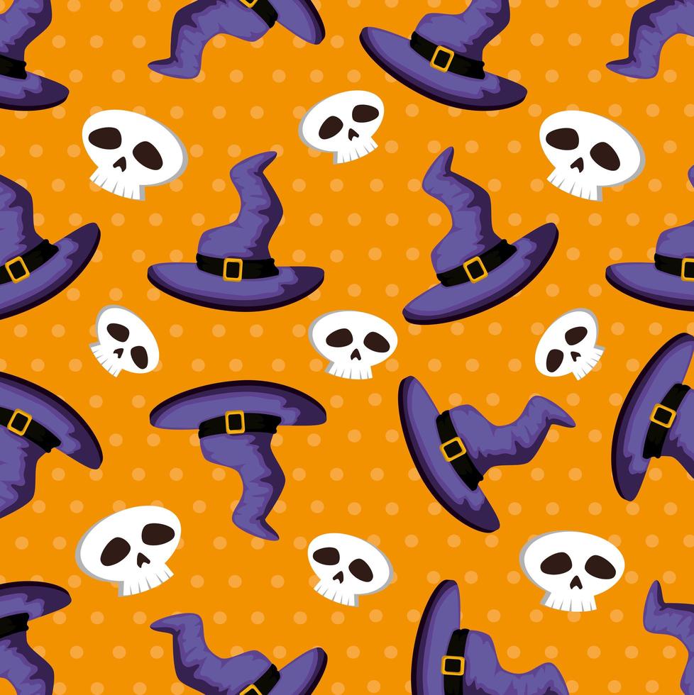 mönster halloween av hattar häxa och skalle vektor