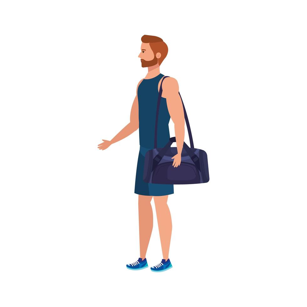junger Mann Athlet mit Handtaschen-Fitnessstudio-Avatar-Charakter vektor