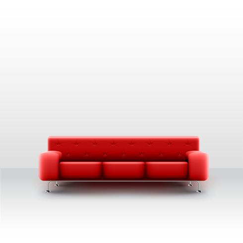 En realistisk röd soffa i ett vitt rum, vektor