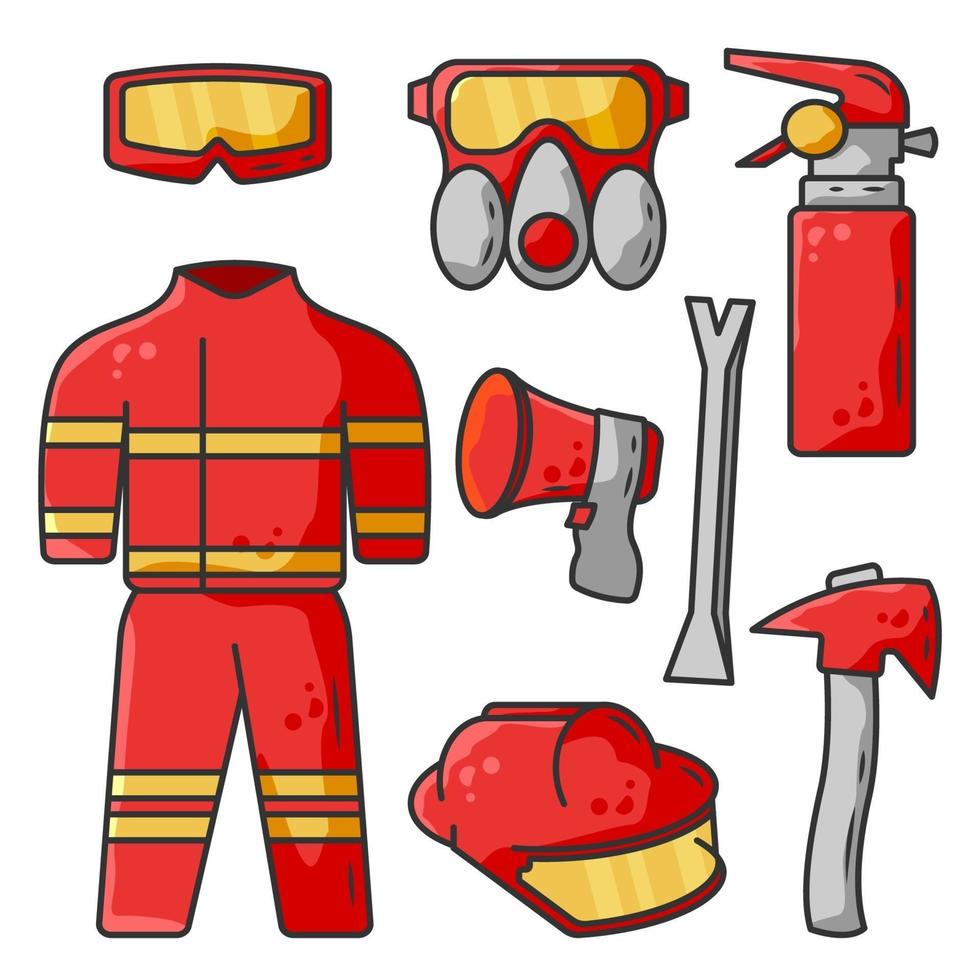 brandman utrustning vektor tecknad illustration