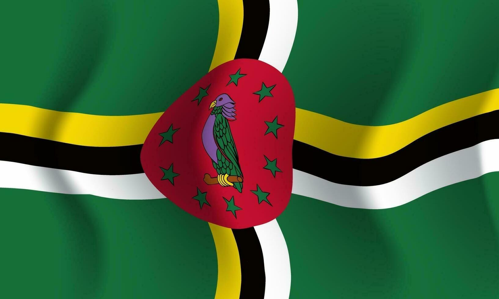 Hintergrund weht im Wind Dominica-Flagge. Hintergrund vektor