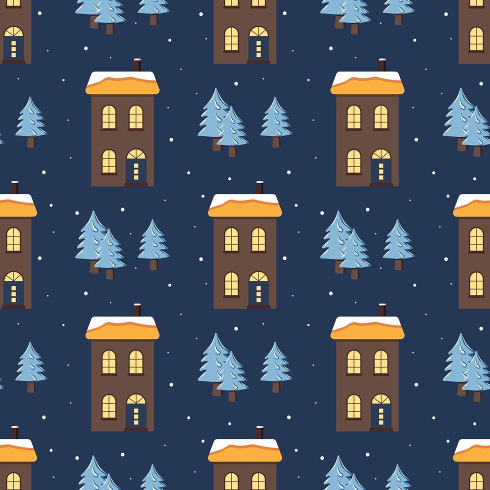 nahtloses Muster mit Häusern. Feiertagsdruck, Neujahrsdekorationen vektor