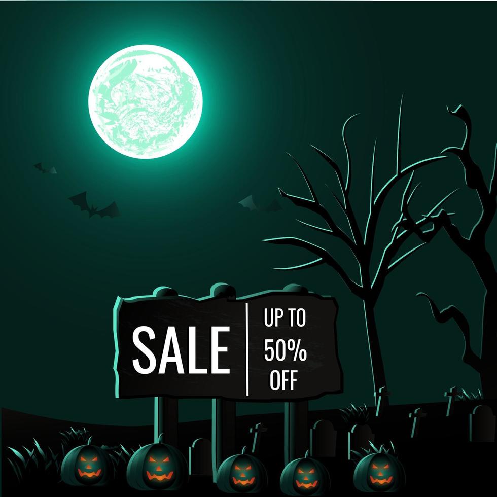 halloween försäljningsaffisch på läskig mörk bakgrund vektor