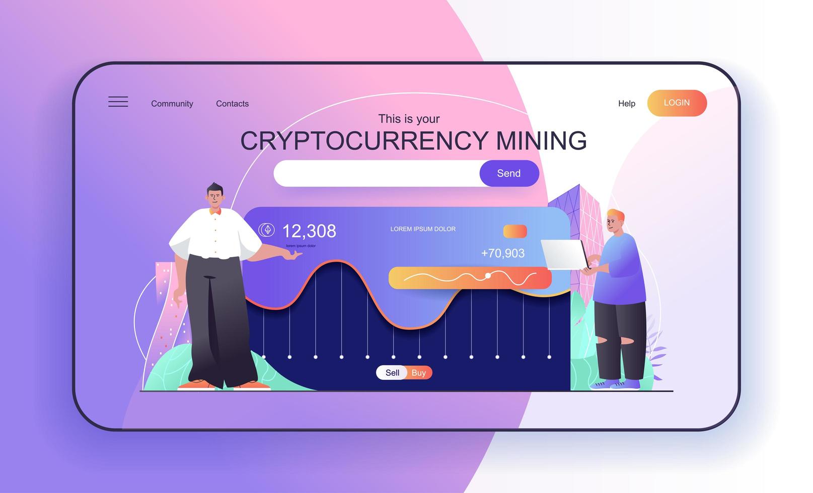 Kryptowährungs-Mining-Konzept für Zielseitenvorlage vektor