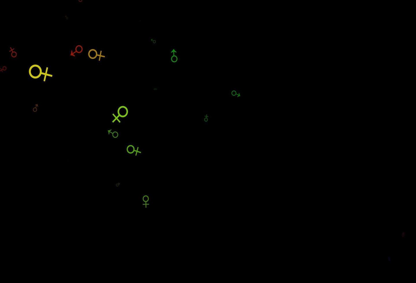 dunkle mehrfarbige, regenbogenfarbene Vektortextur mit männlichen, weiblichen Symbolen. vektor