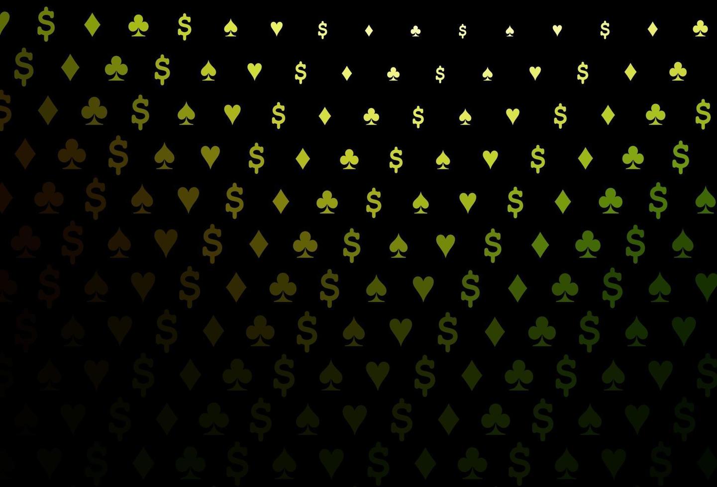 dunkelgrünes, gelbes Vektorcover mit Glücksspielsymbolen. vektor