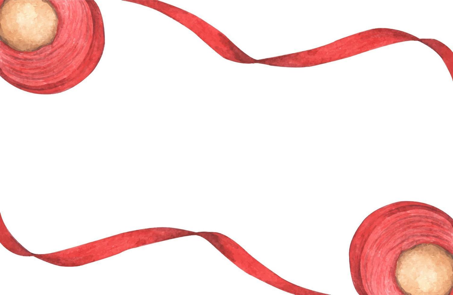 Satinbandrolle rote Farbe und langes Band. Aquarellillustration. vektor