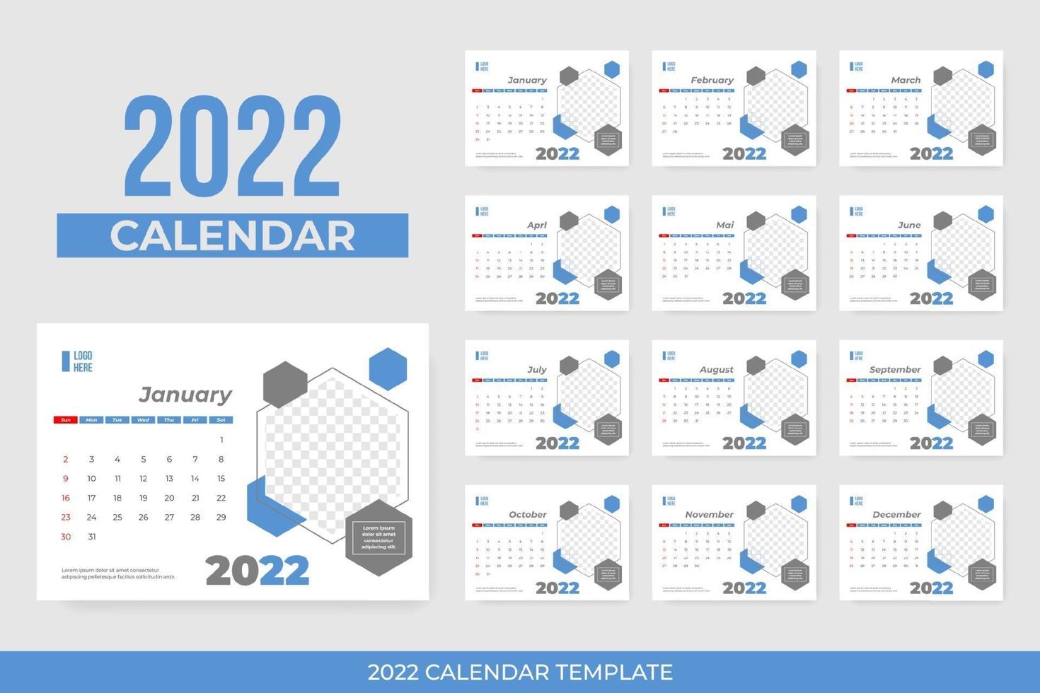 Tischkalender 2022 mit Rahmen vektor